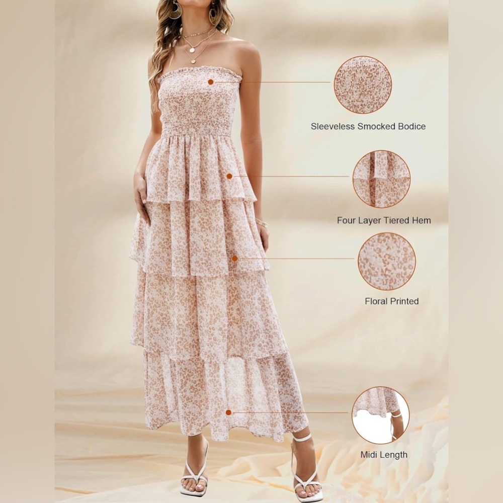 Smocked Tiered Maxi Dress in Light Floral Print